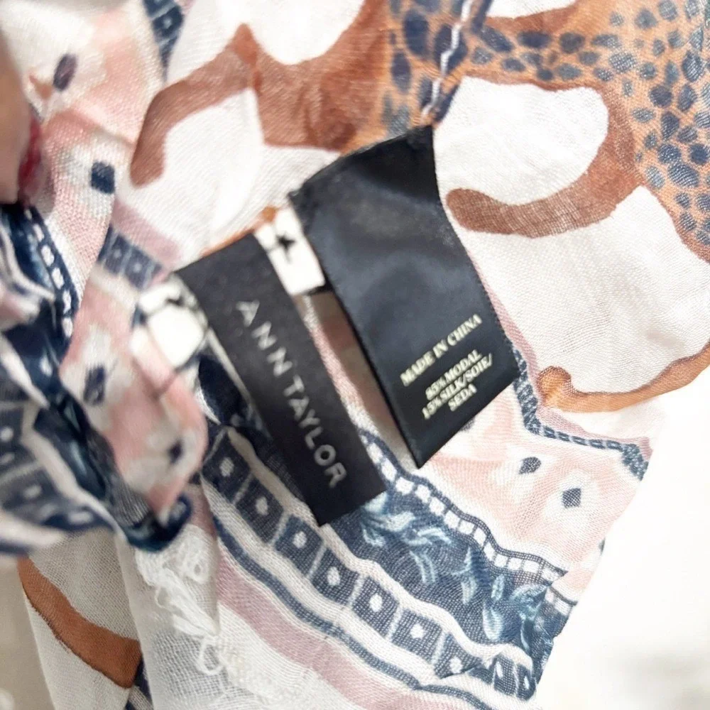 Ann Taylor White Leopard Print Silk Modal‎ Blend Lightweight Scarf